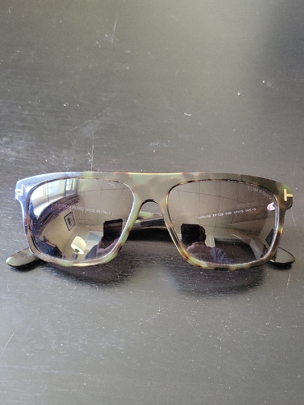 Tom Ford Men's Tortoiseshell Green-Blend Rectangle Sunglasses